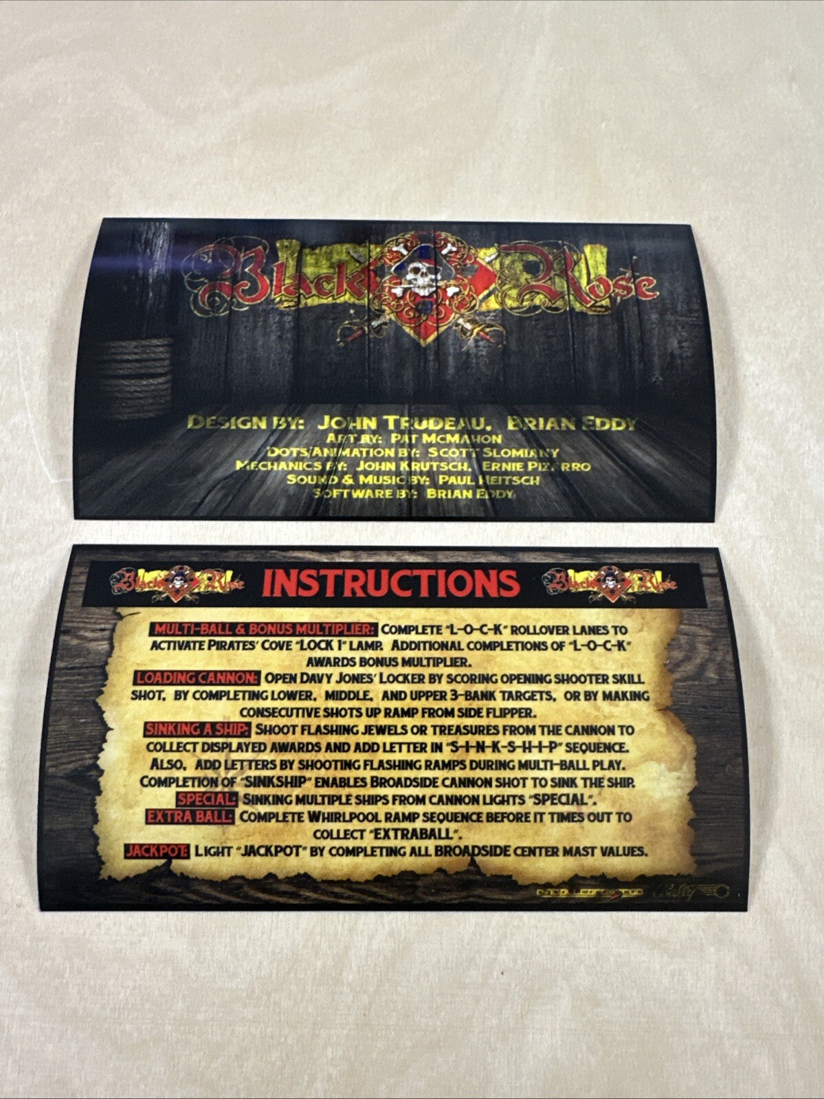 Bally Black Rose Pinball Apron Cards