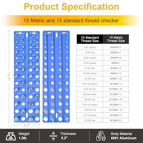 30-in-1 Nut & Bolt Thread Checker – Standard & Metric Thread Gauge Tool with