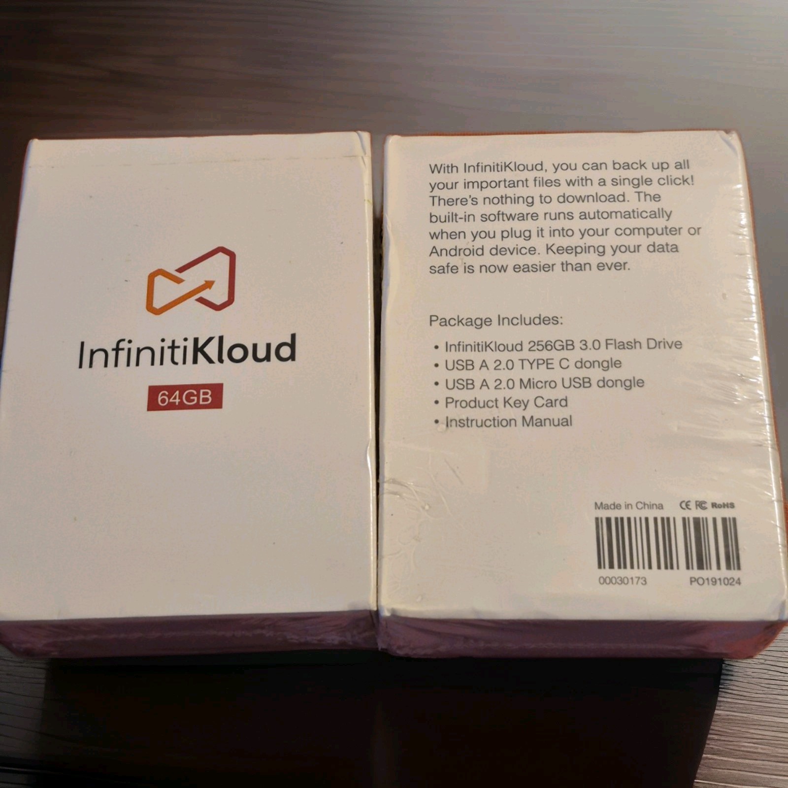2-InfinitiKloud 64GB One Click Backup and Storage Device USB 3.0-Sealed