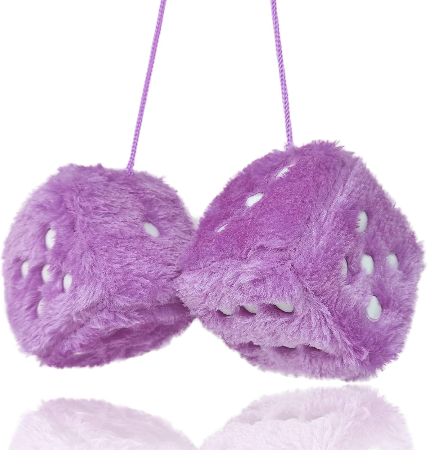 Plush Dice for Car Mirror, Pair of Retro 3” Purple Dice with Whi Color: Purple
