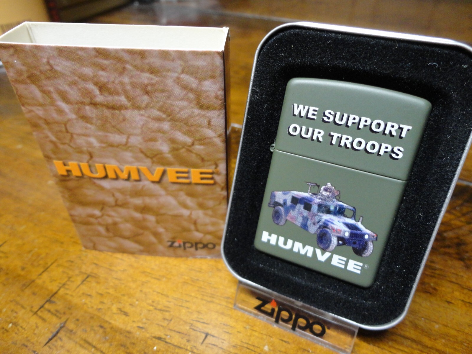 HUMVEE WE SUPPORT OUR TROOPS HUMMER ZIPPO LIGHTER MINT IN BOX 2005