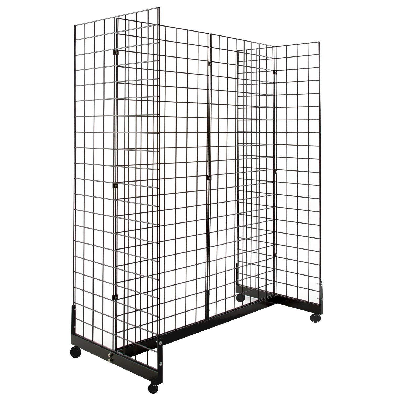 Display Grid Rack 4 Panels Rolling Metal Retail Wall Store Craft Show Art Stand