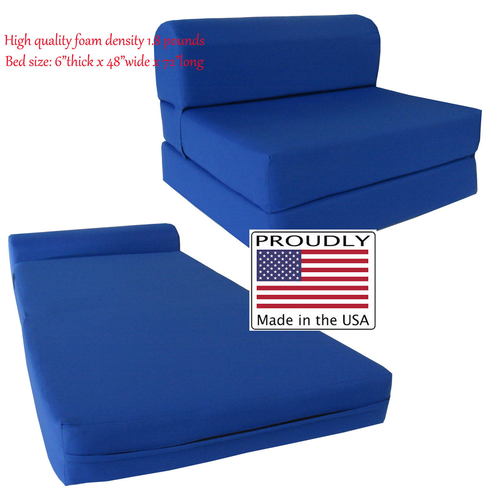 Full 6 x 48 x 72 Royal Sleeper Chair Folding Foam Bed, Density Foam 1.8 lbs.