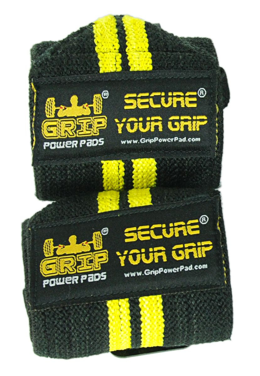 Deluxe Wrist Wraps Support 18" Long Pair of 2 Black Yellow Stripes New