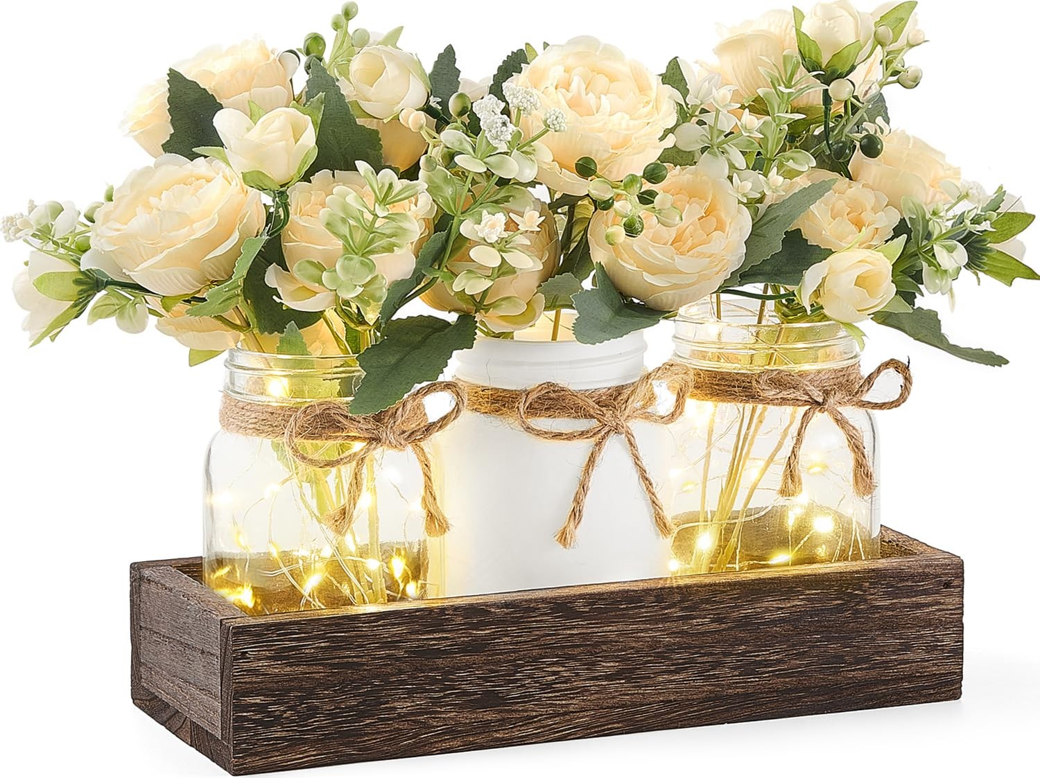 Mkono Mason Jar Lights Centerpiece Table Decor for Dining 16 Ounces, White