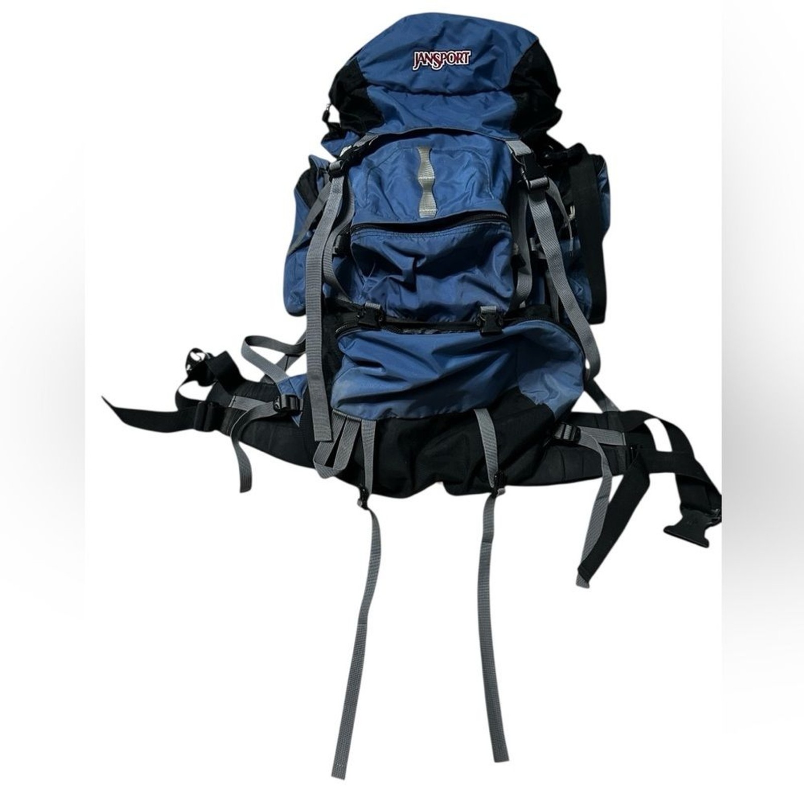 VTG Jansport Klamath 72L Internal Frame Hiking Backpack Blue Black Adjustable