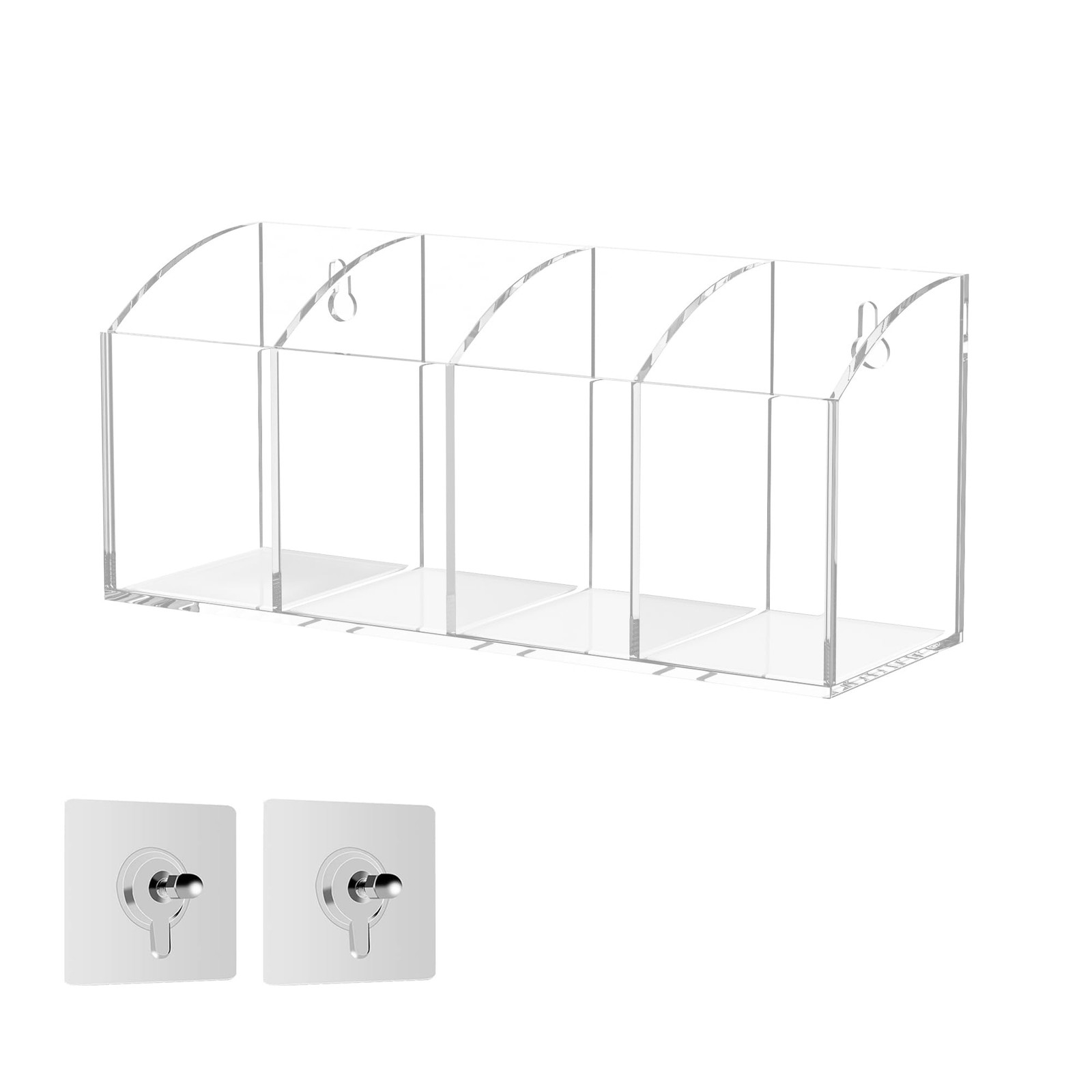Acrylic Pen Holder Organizer 4 Compartments, Clear Makeup Brush Holder, No Dr...