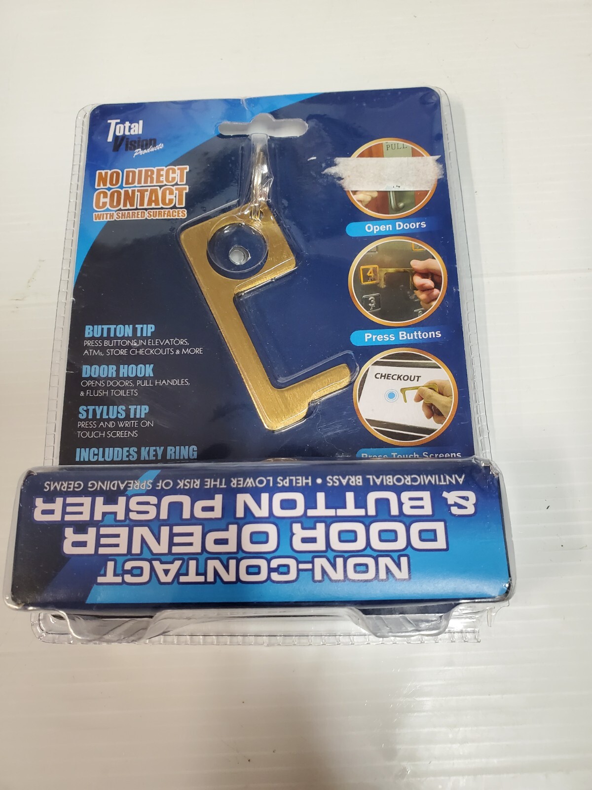 NON-CONTACT DOOR OPENER & BUTTON PUSHER ANTIMICROBIAL BRASS  -New