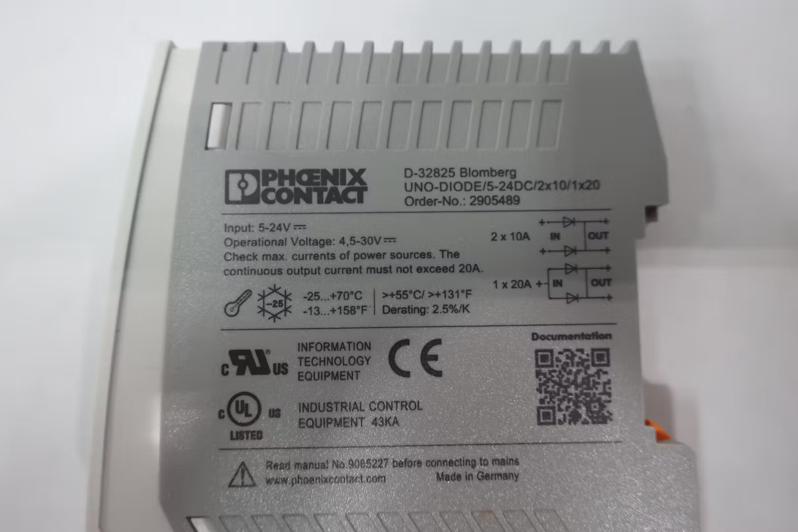 Phoenix Contact UNO-DIODE/5-24DC/2X10/1X20 Redundancy Module