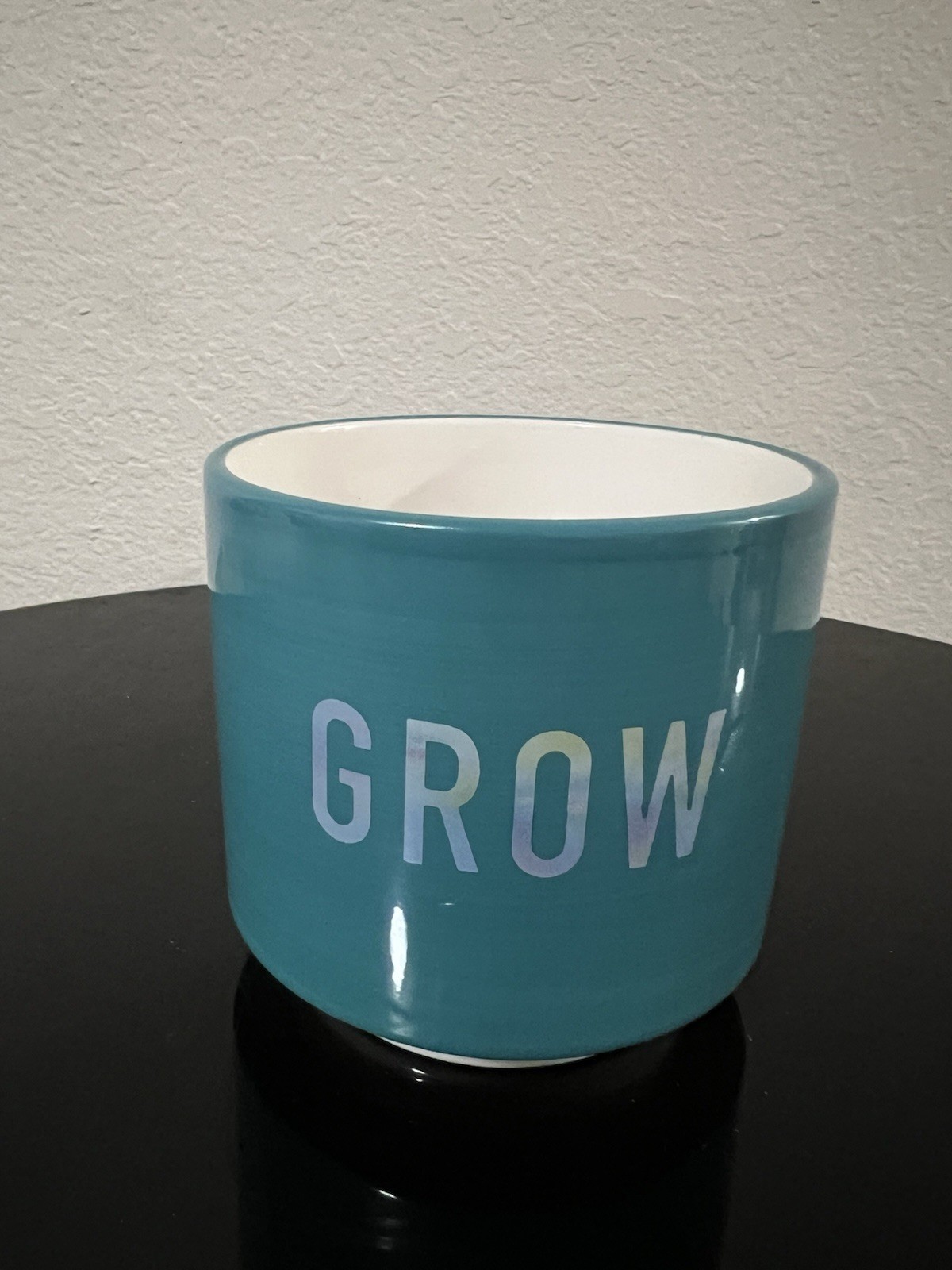 Bohemian Oasis Grow Planter 4.5” Ceramic Pot Teal “Grow” Planter