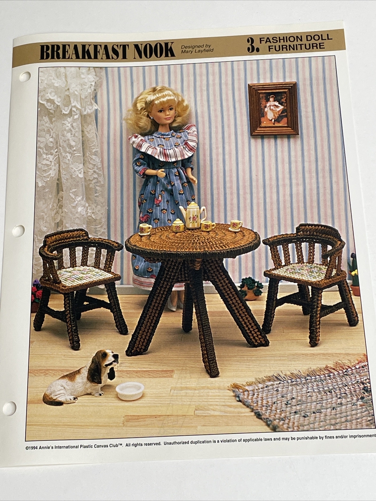 Fashion Doll Breakfast Nook Table & Chair Plastic Canvas Pattern Page