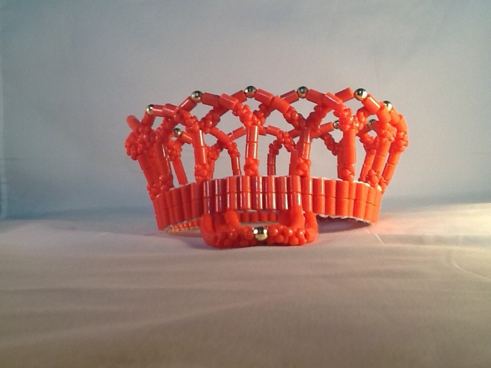 African Royal Bridal Olori faux Coral Beads Crown