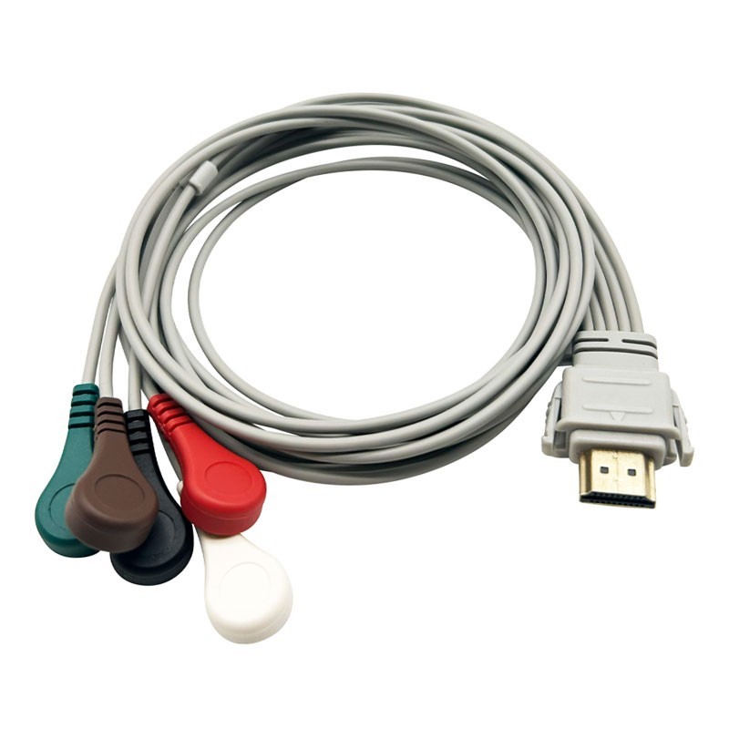 19pin HDMI ECG Holter Cable 5-Leads Snap Compatible BIOX CB-2301-A Recorder