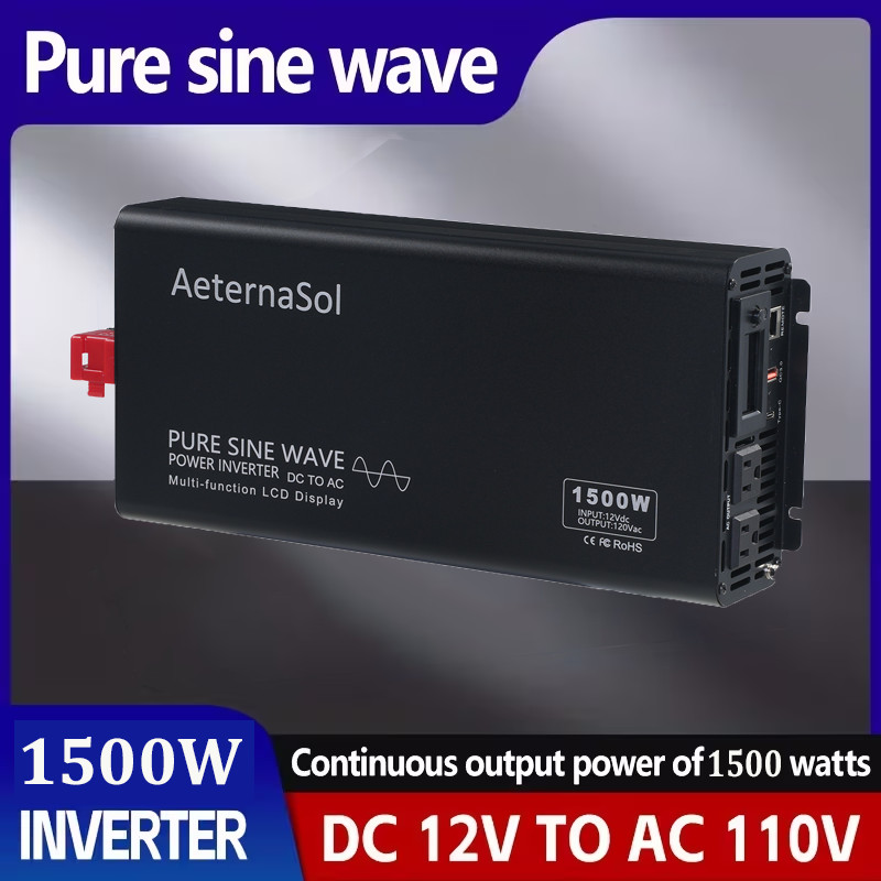 1500W Pure Sine Wave Inverter 12V DC to 120V AC Converter Power Inverter US NEW