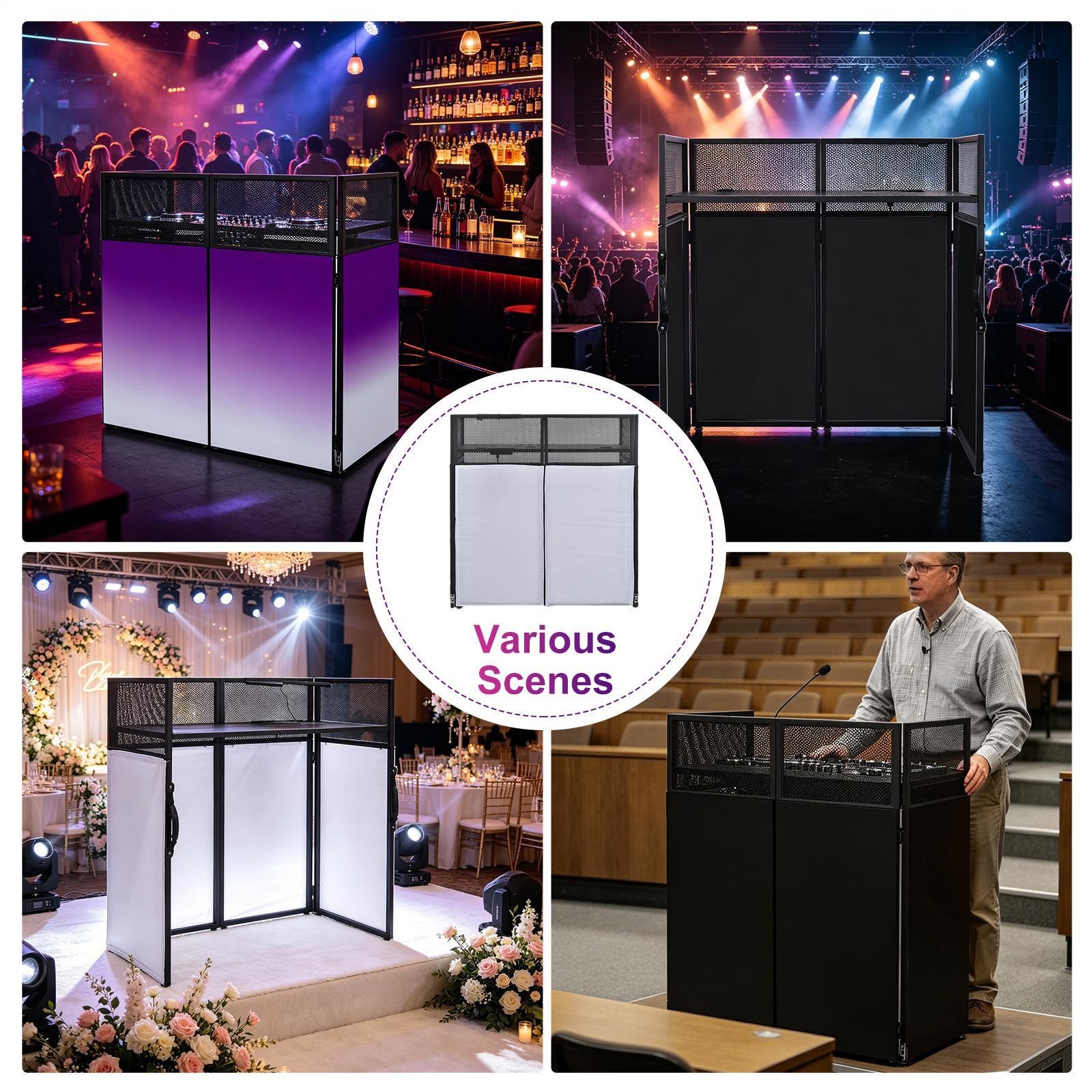 DJ Table Stand Adjustable Booth Facade W/Travel Bag Scrims + Built in Flat Table