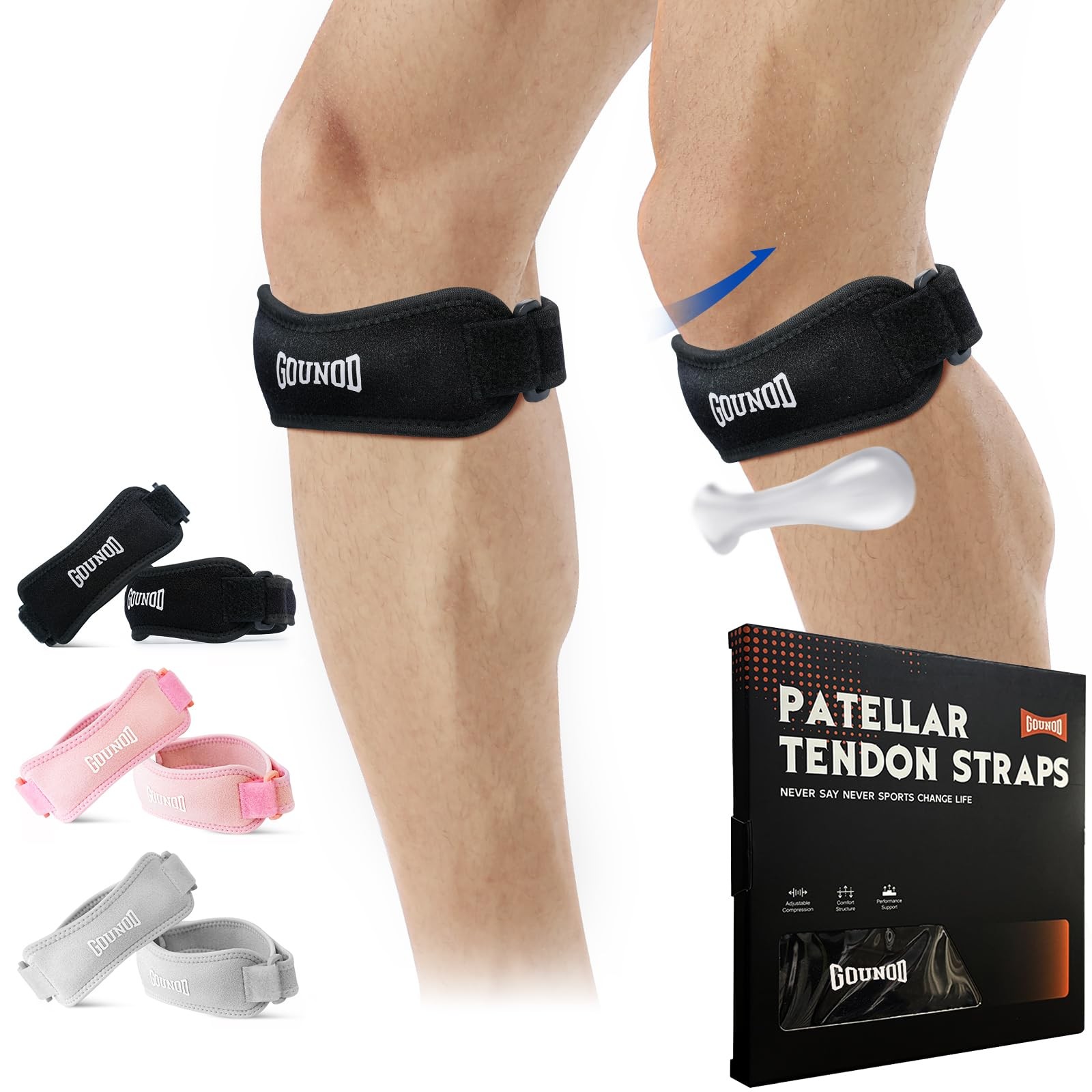 GOUNOD Patellar Tendon Support Strap 2 Pack,Knee Strap for Knee Pain Relief,Pate