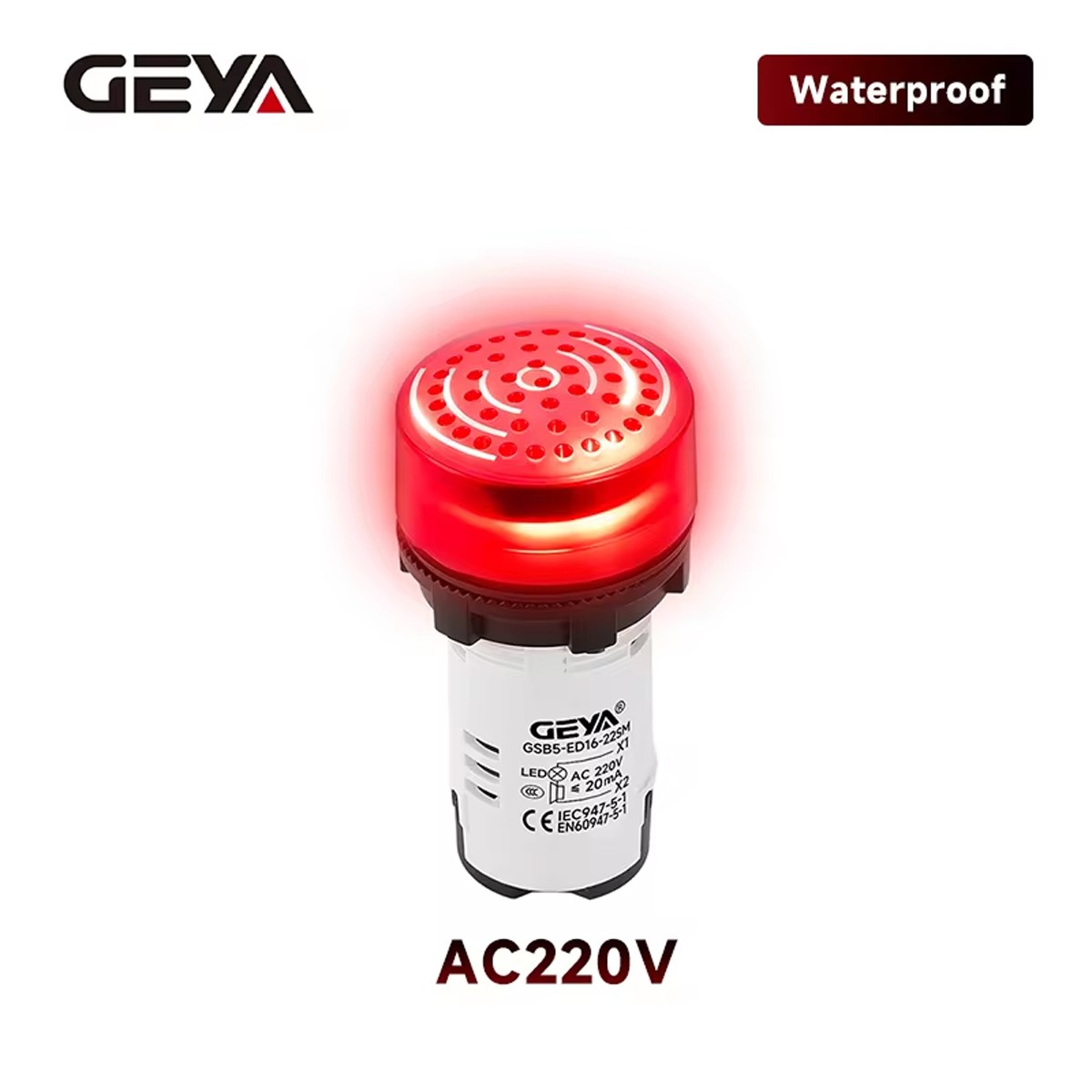 GEYA LED Signal Light Indicator Intermittent Buzzer Alarm Flash AC/DC 12/24/220V