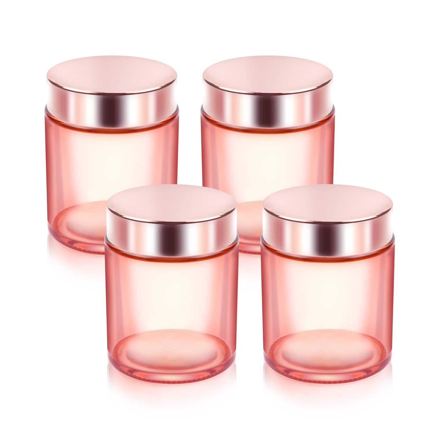 Cositina 4 Pack 3.4 oz Pink Glass Jars with Rose-Golden Lids & Inner Liners,E...