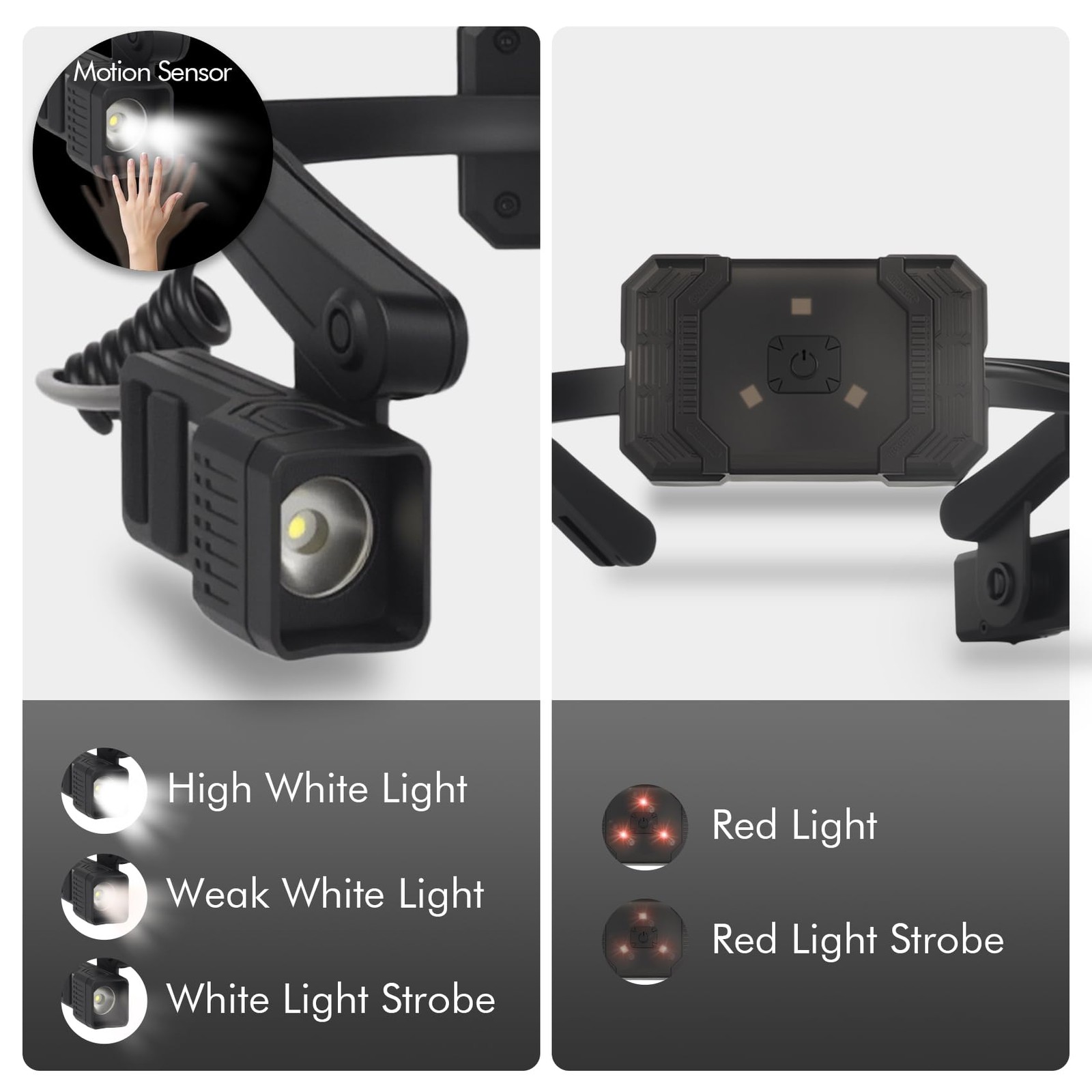 KunHe 3 Pack Ear-Mounted Headlamps with Motion Sensor 3 PACK, Black