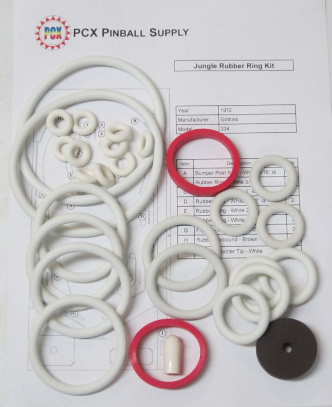 1972 Gottlieb Jungle Pinball Machine Rubber Ring Kit