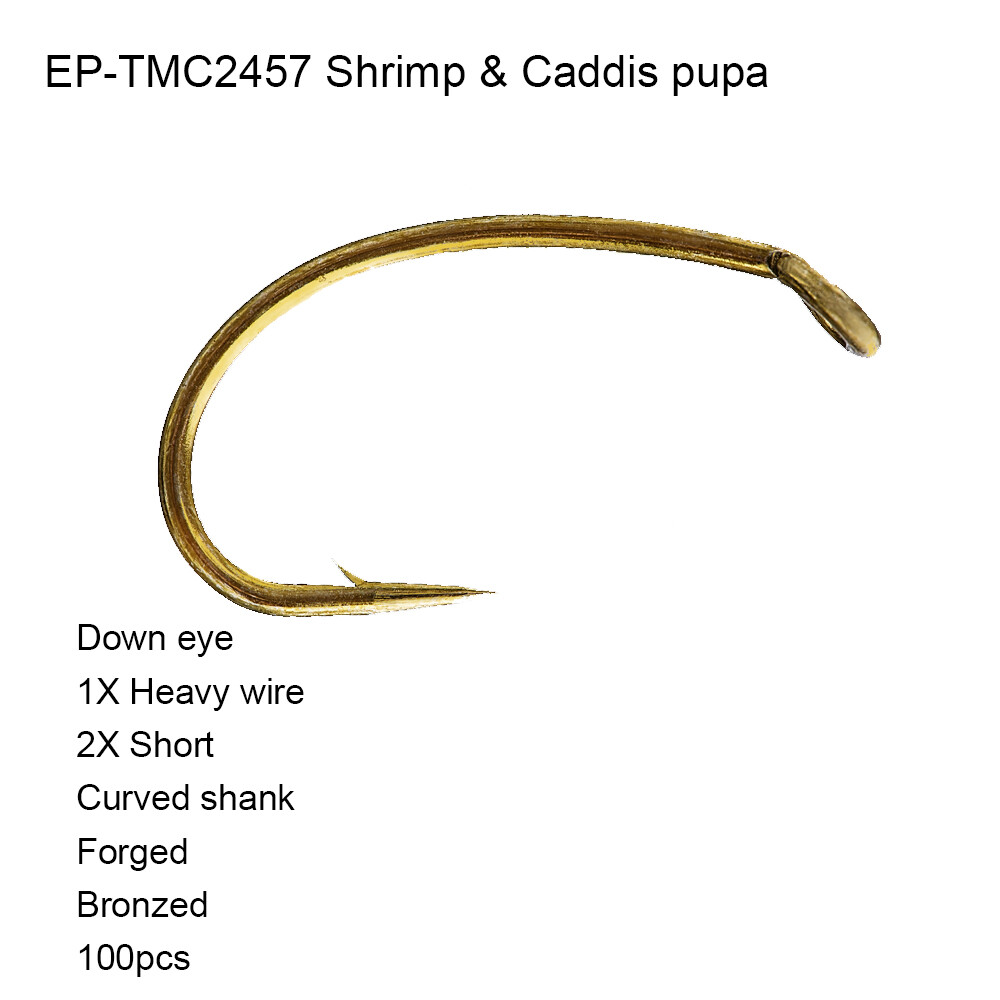 Eupheng 100pcs EP-TMC-2457 Shrimp Caddis Pupa Down Eye Forged Fly Fishing Hooks