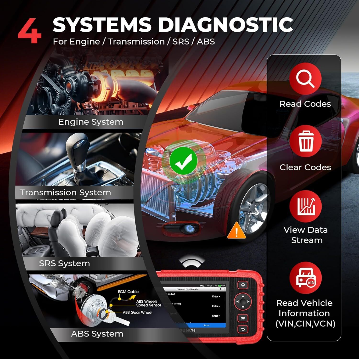 LAUNCH CRP123X OBD2 Scanner ABS SRS Code Reader Check Engine Car Diagnostic Tool