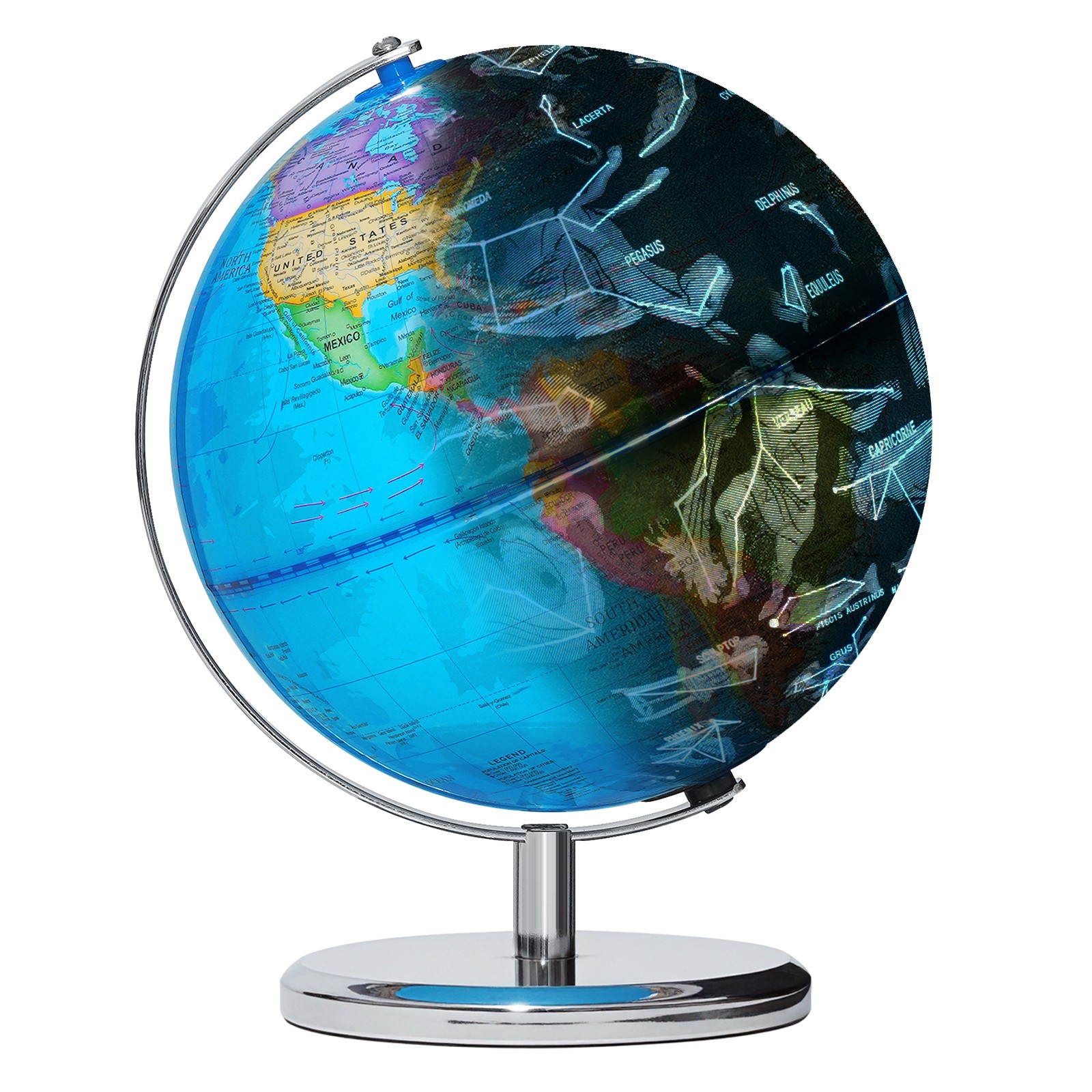 9in Illuminated Globe Map W/ 88 Constellation & Built-in LED Night Light Metal