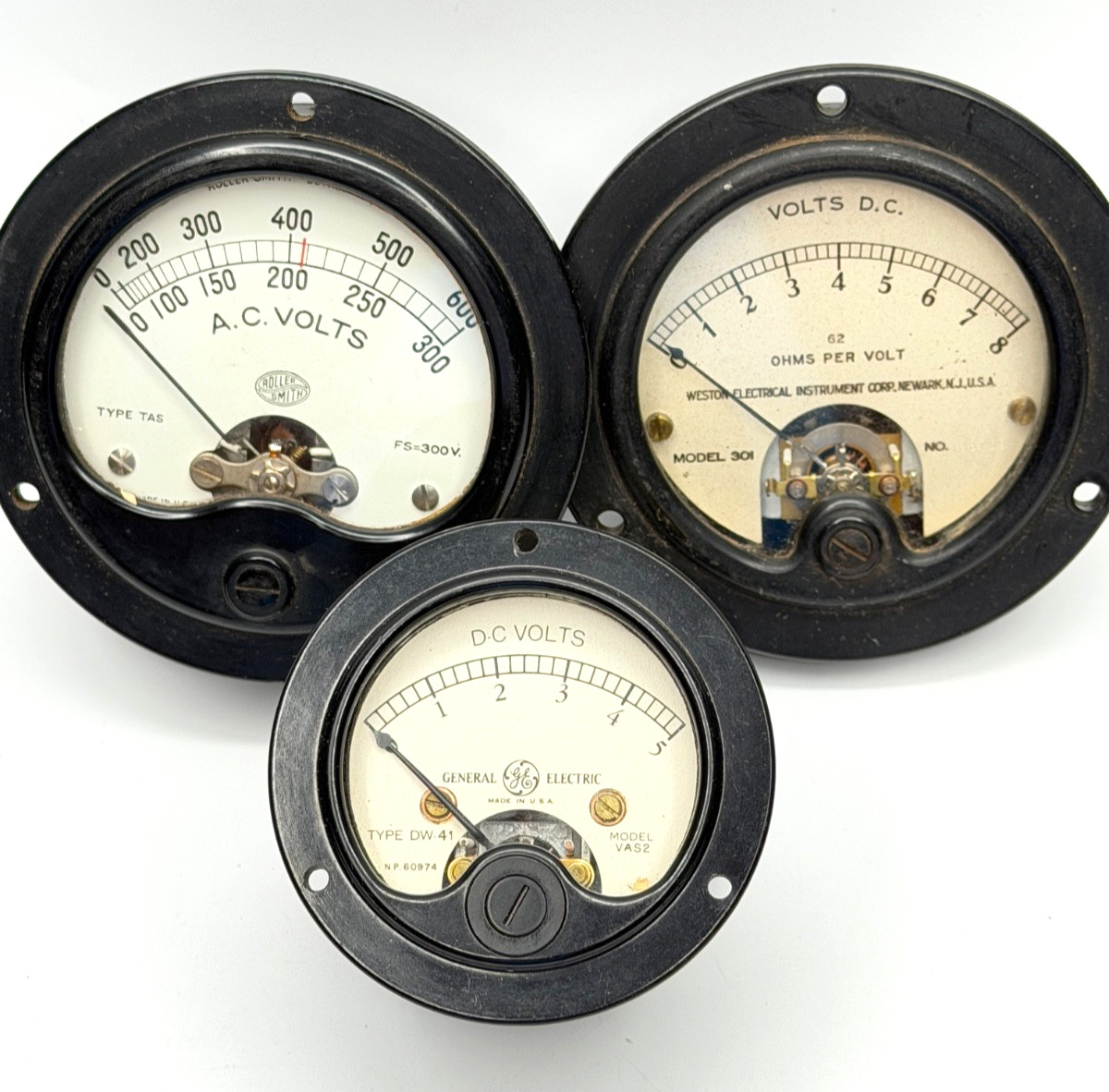 Vintage Panel Meters Lot – Weston + General Electric + Roller-Smith – AC/DC Volt