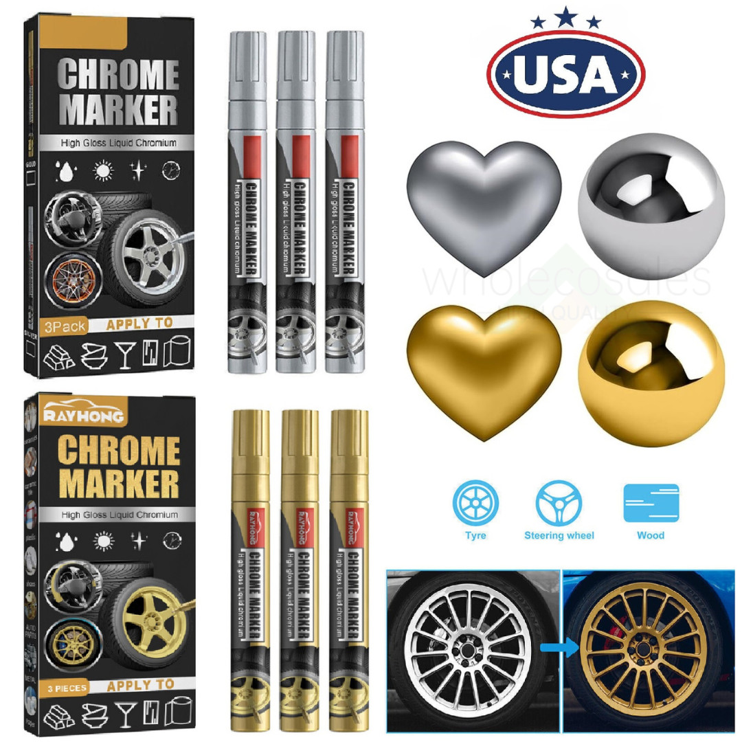 6× Liquid Mirror Chrome Marker Set DIY Car Paint Pen Metal Marker Plated Pens US