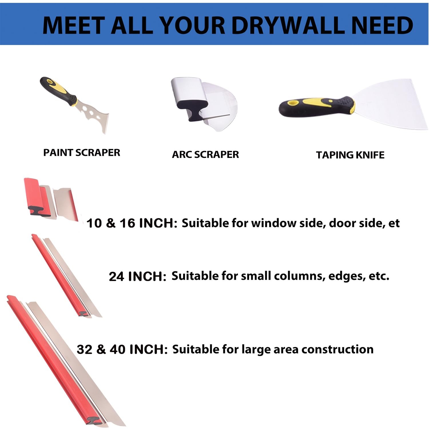 Drywall Tools Skimming Blade with 9 inch Compound Roller - 10", 14", 24"& 32"...