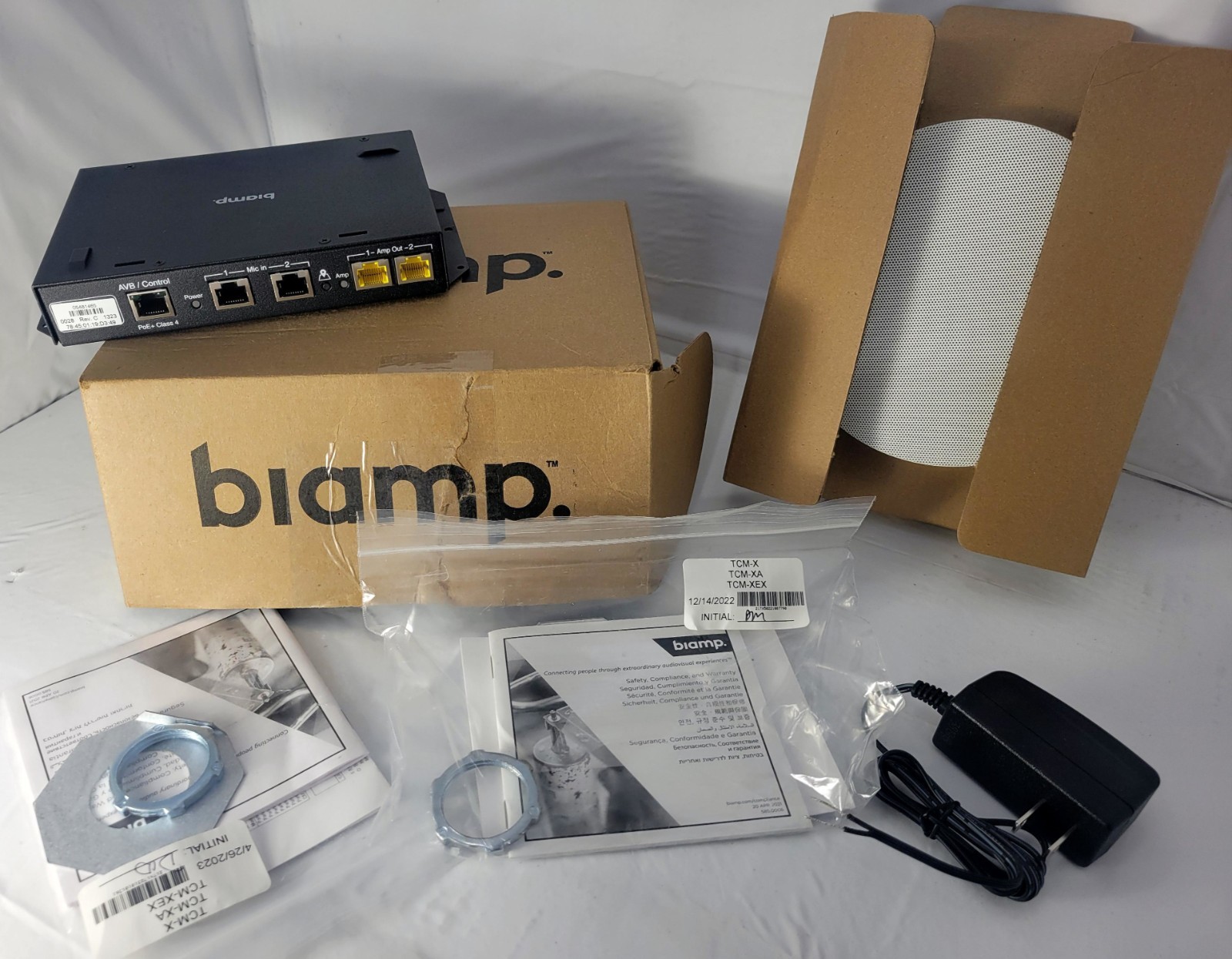 NEW  BIAMP TCM-XA + TCM-XEX WHITE CEILING MOUNTED CONFERENCE MICROPHONE