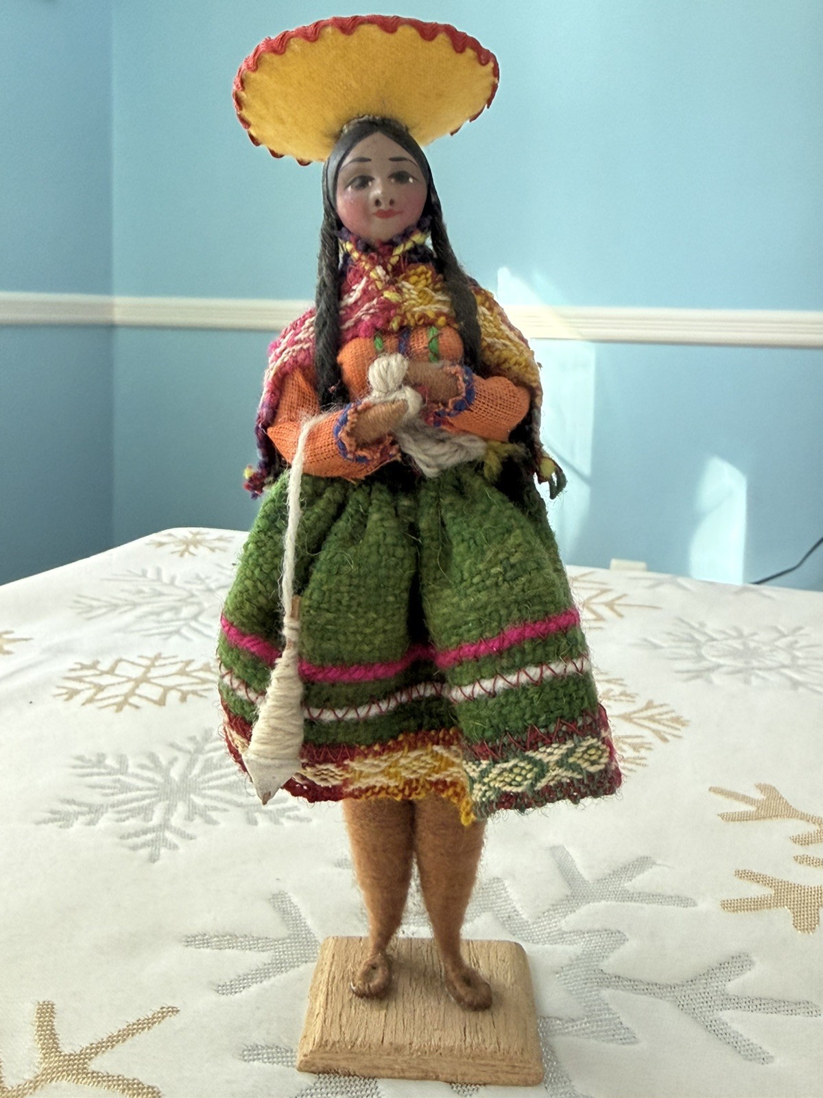 Vintage Peruvian Folk Art Doll, Handmade 8” Tall