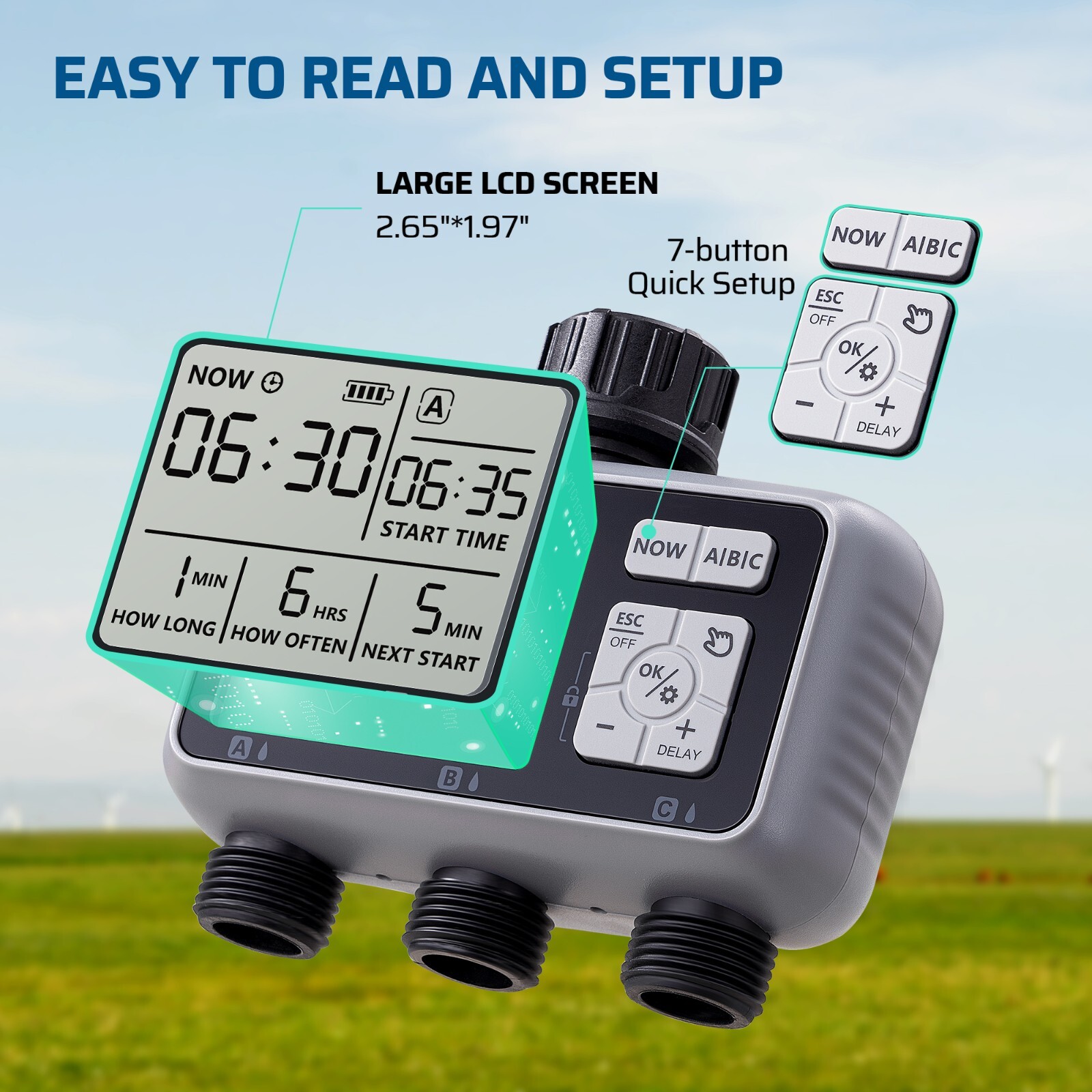 DEWENWILS 3 Zone Sprinkler Timer, Outdoor Water Timer, Programmable Hose Faucet