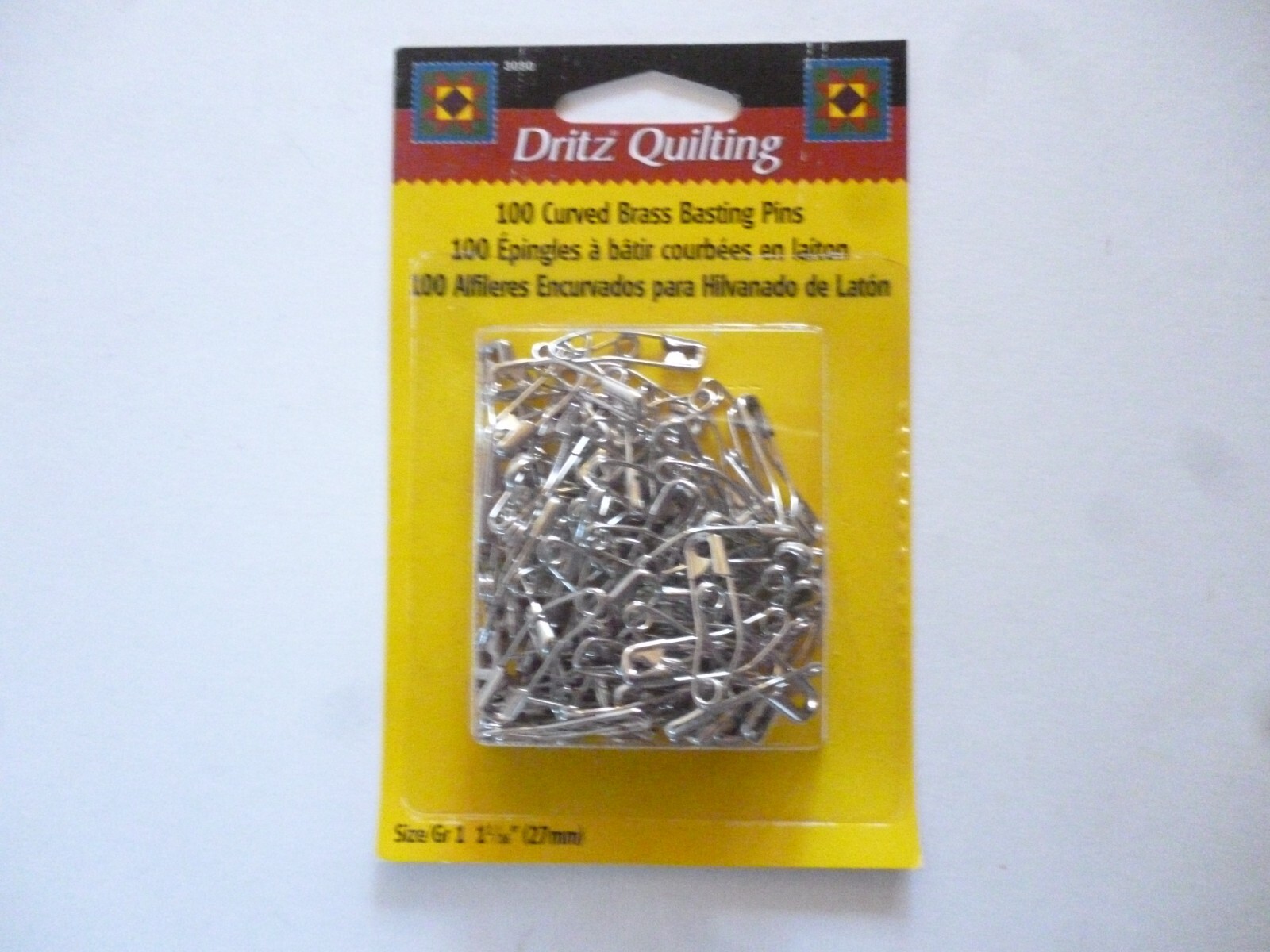 DRITZ QUILTING 100 CURVED BRASS BASTING PINS SIZE/G 1 1I/16" SAFETY PINS