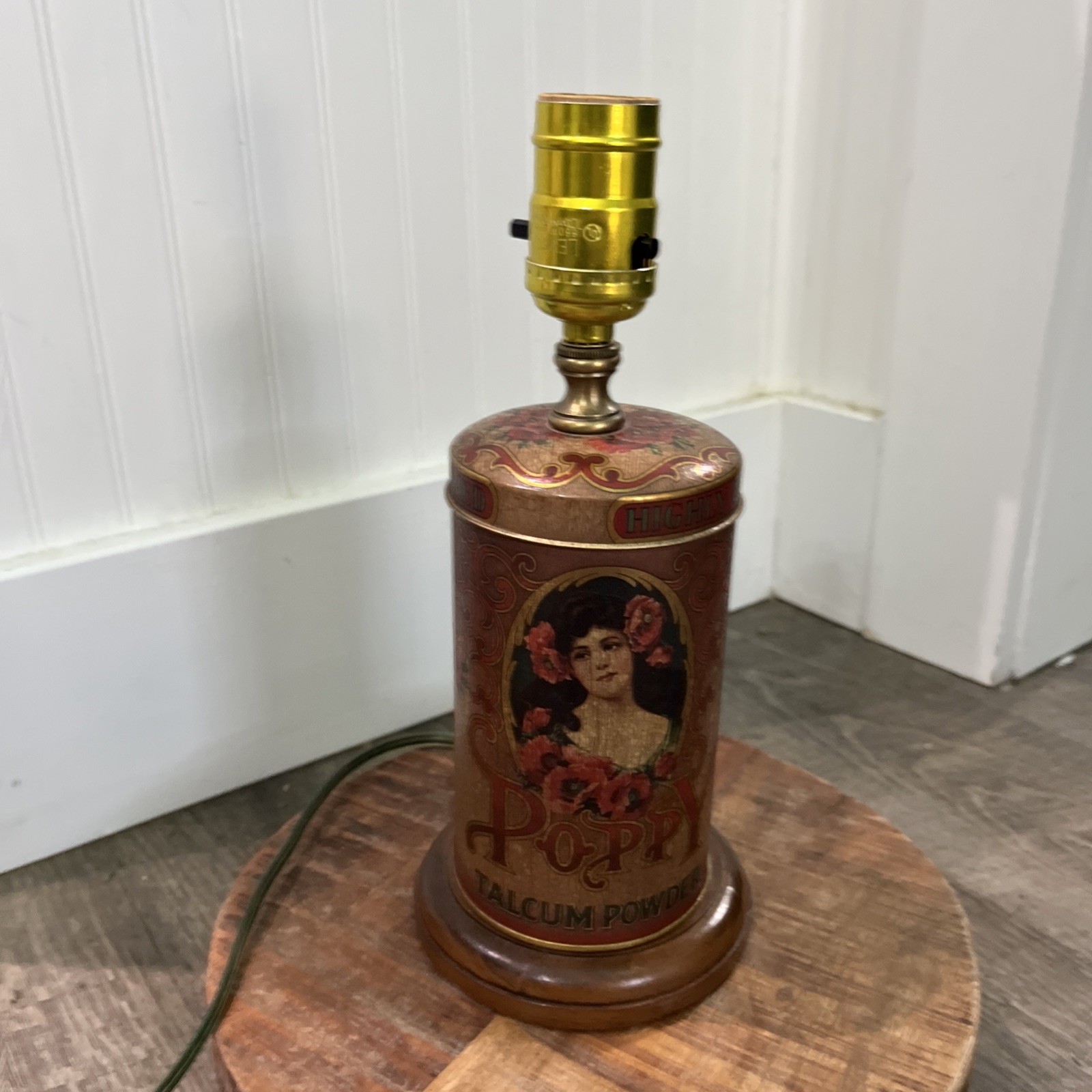 Lamp Made From Poppy Talcum Powder Collectible Empty Tin Vintage