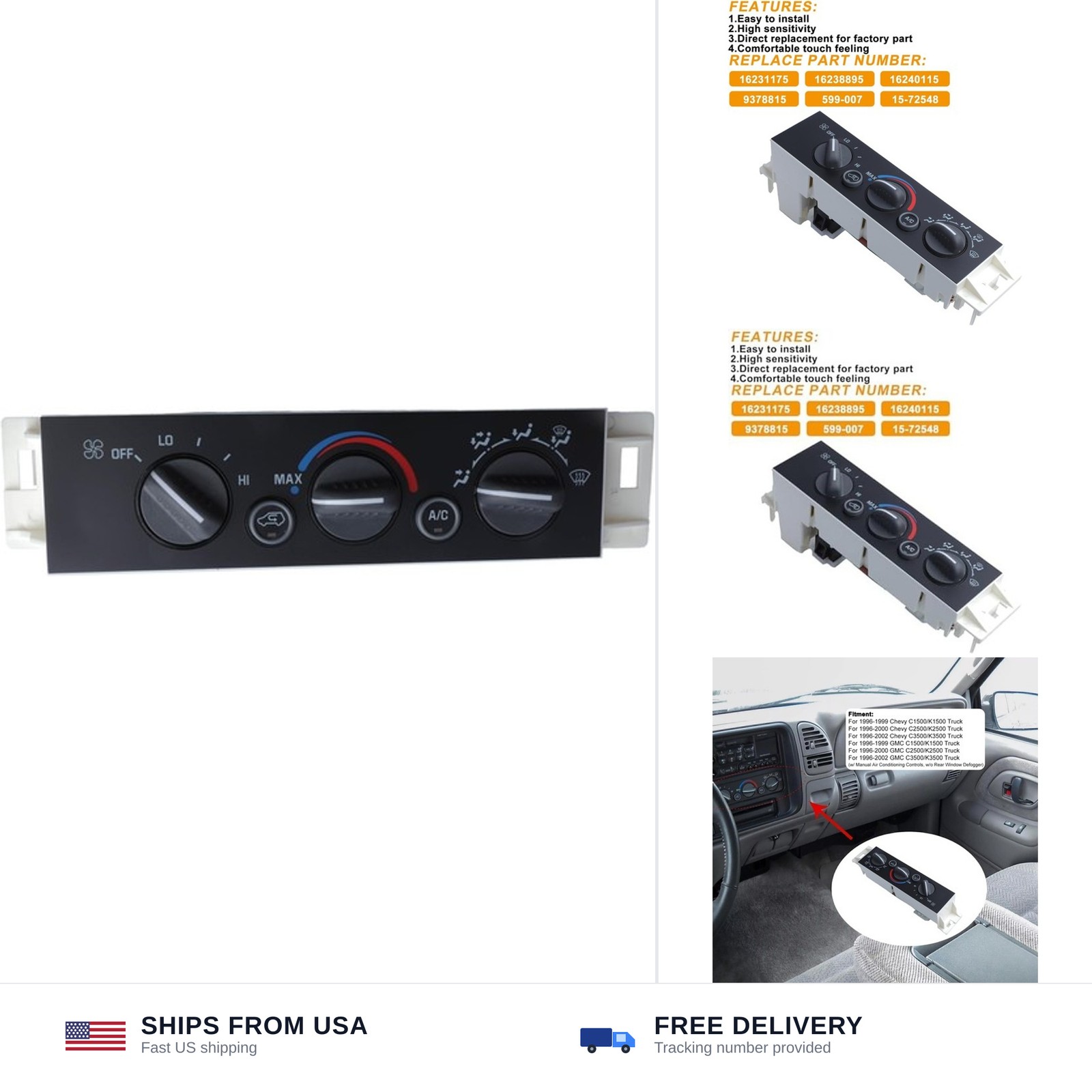 AC Heater Panel Climate Control Module Switch for Chevy GMC C1500 C2500 C3500...