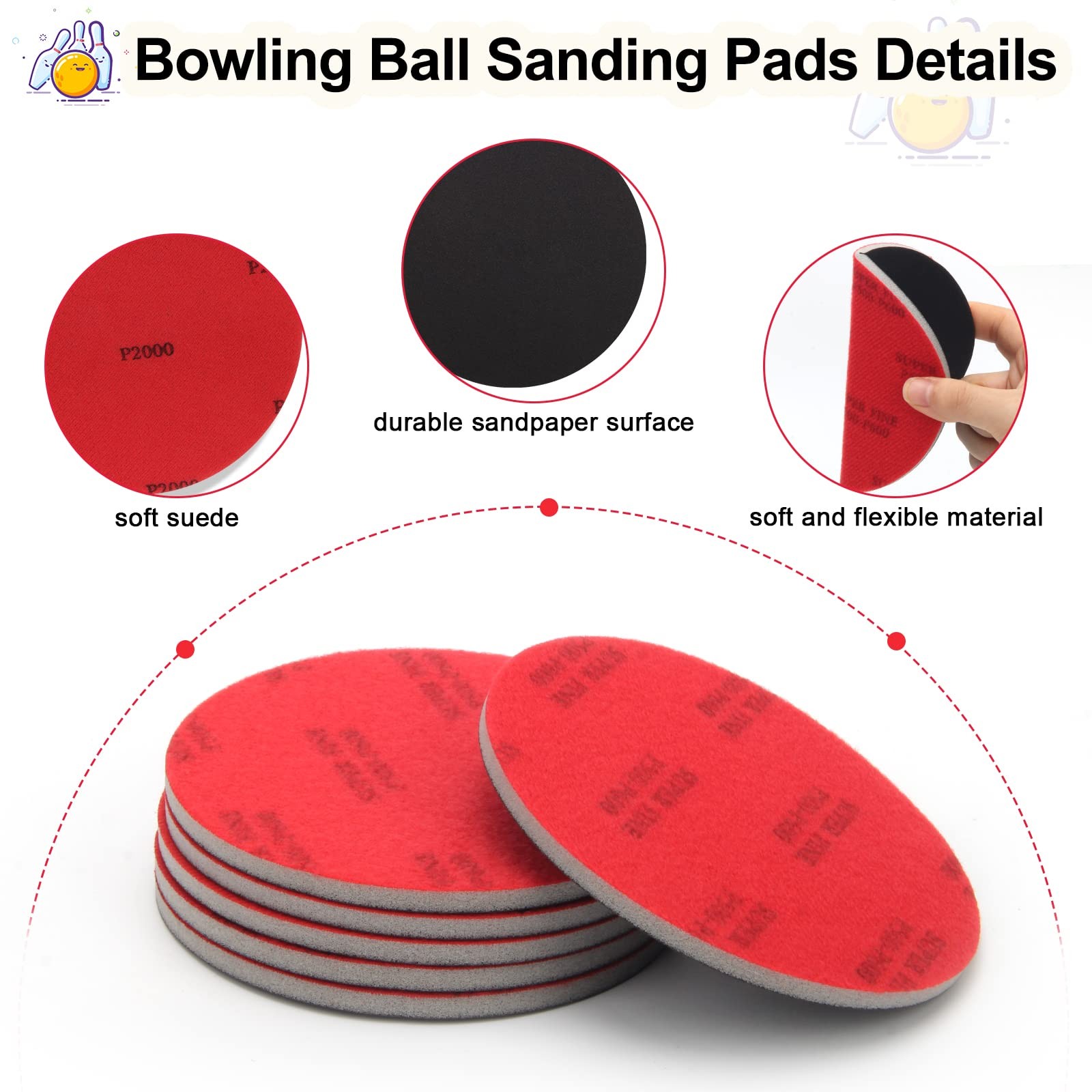 Windspeed 6+1 Pack Bowling Ball Sanding Pads with Towels,