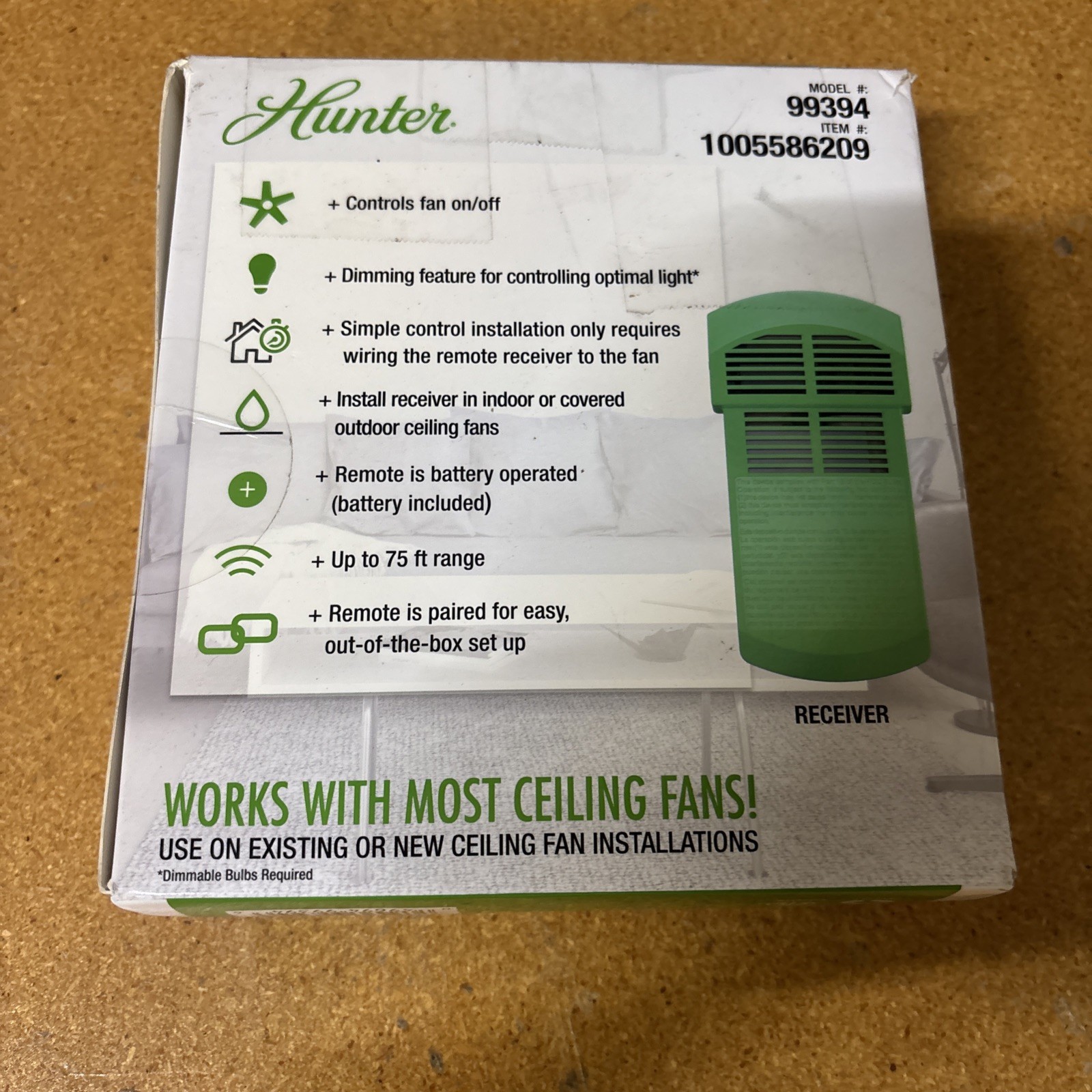 Hunter Model 99394 Ceiling fan remote control and receiver #5589