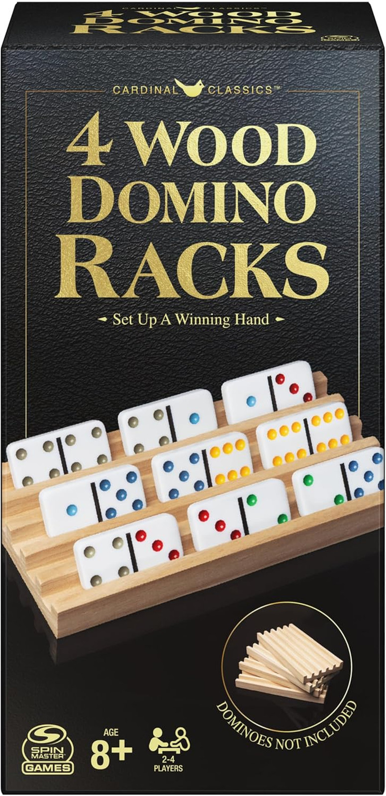 , Wooden Domino Racks, Set of 4 Trays for Mexican Train Dominoes, Dominoes Games