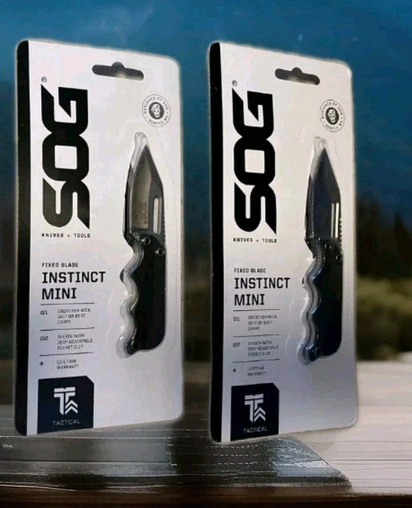 TWO SOG INSTINCT MINI EDC Tactical Full Tang Fixed Blade G10 Knife Nylon Sheath