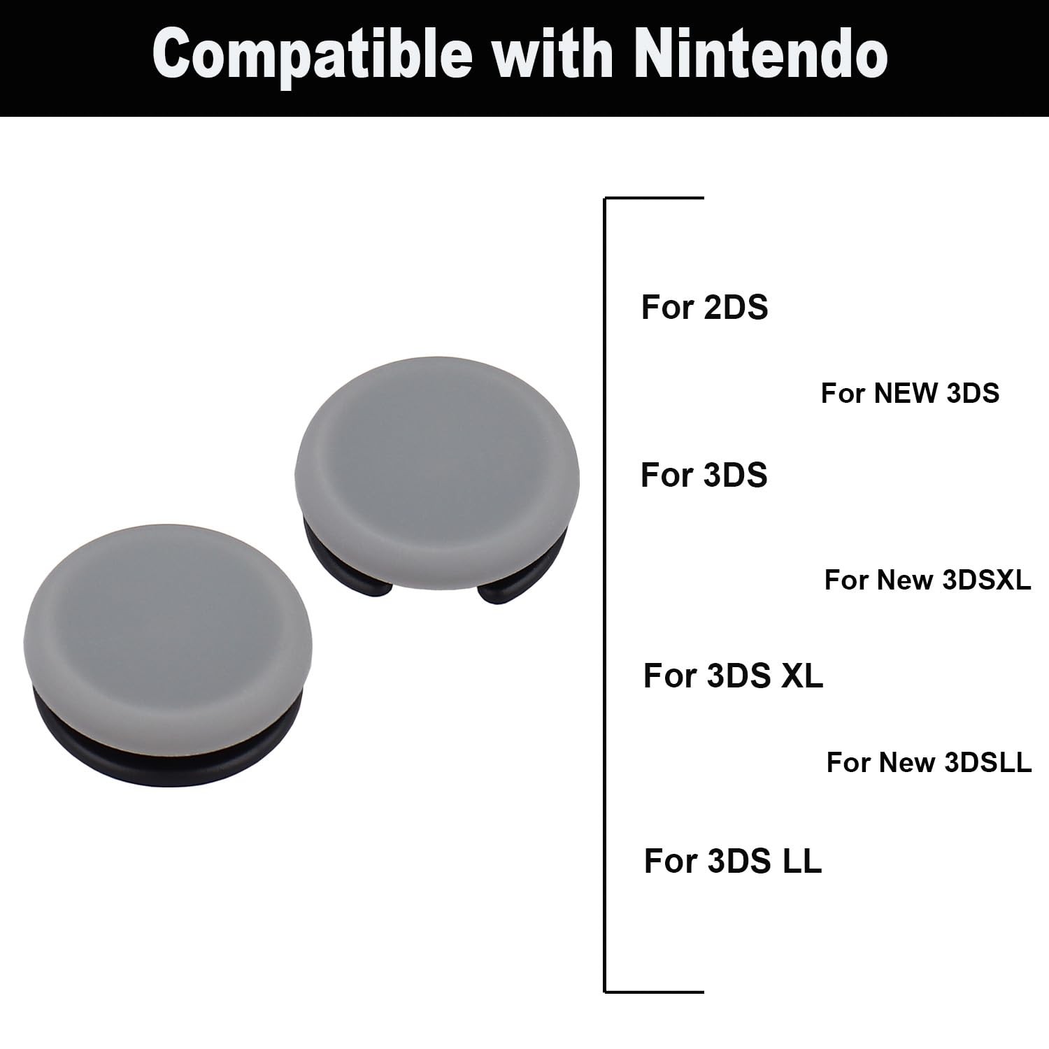 IKPEK 2Pcs Analog Stick Cap Replacement 3D Joystick Cover for 2DS 3DS Grey