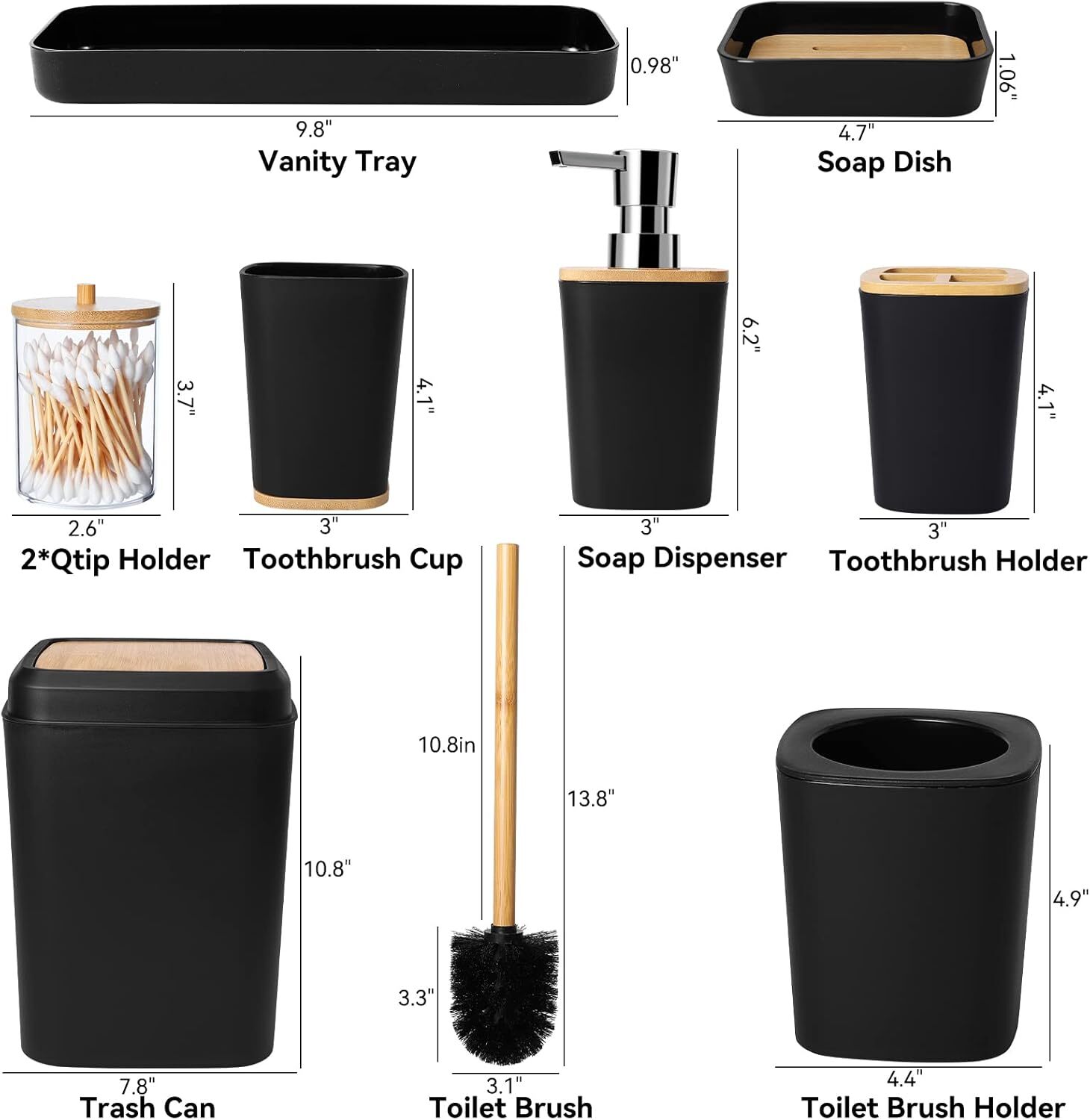 Bathroom Accessory Set, 9 Piece Black Bathroom Accessory Bathroom Decoration