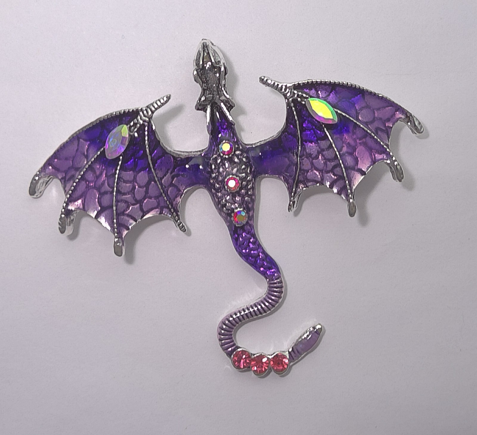 1 PCS-  PURPLE  DRAGON WITH STONES 61X70MM   PENDANT