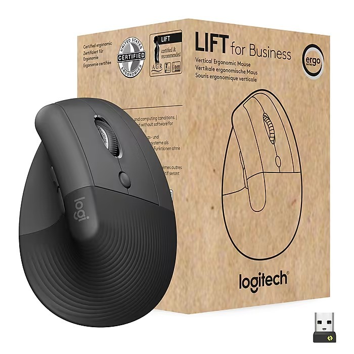 Logitech Lift for Business Wireless Ergonomic Vertical Optical Mouse, Graphite