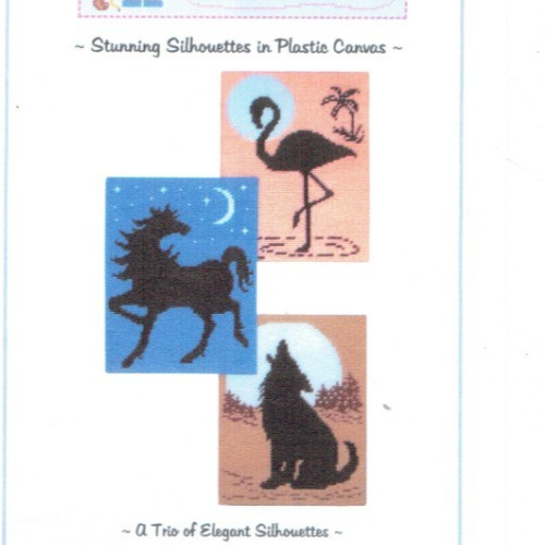 SILHOUETTE FLAMINGO, WOLF & HORSE WALL HANGING  plastic canvas  PATTERN (#TF0706