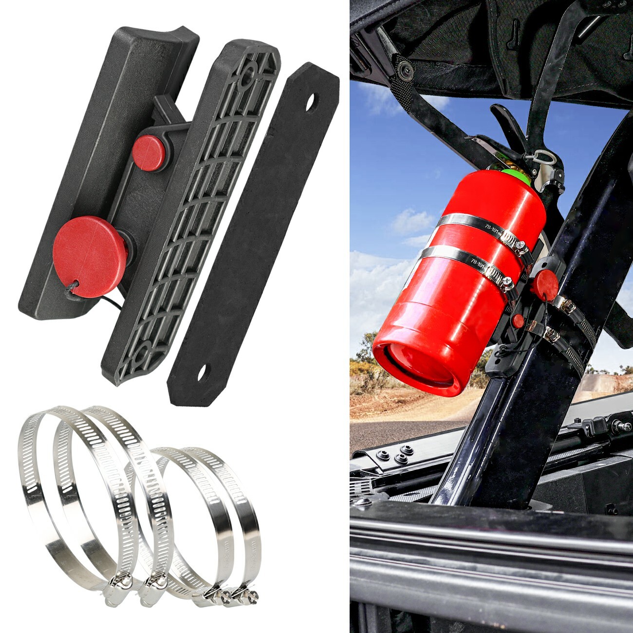 For ATV UTV Roll Bar Car Fire Extinguisher Mount Holder Quick Release Bracket