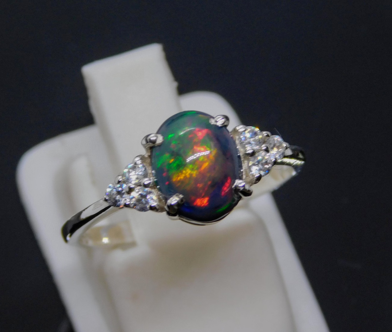 Natural Opal Ring, Black Opal Ring, Fire Opal Ring 925 Sterling Silver Ring