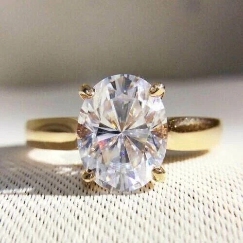 White Moissanite 3.60 Ct Oval Cut Prong Setting Engagement Wedding Ring