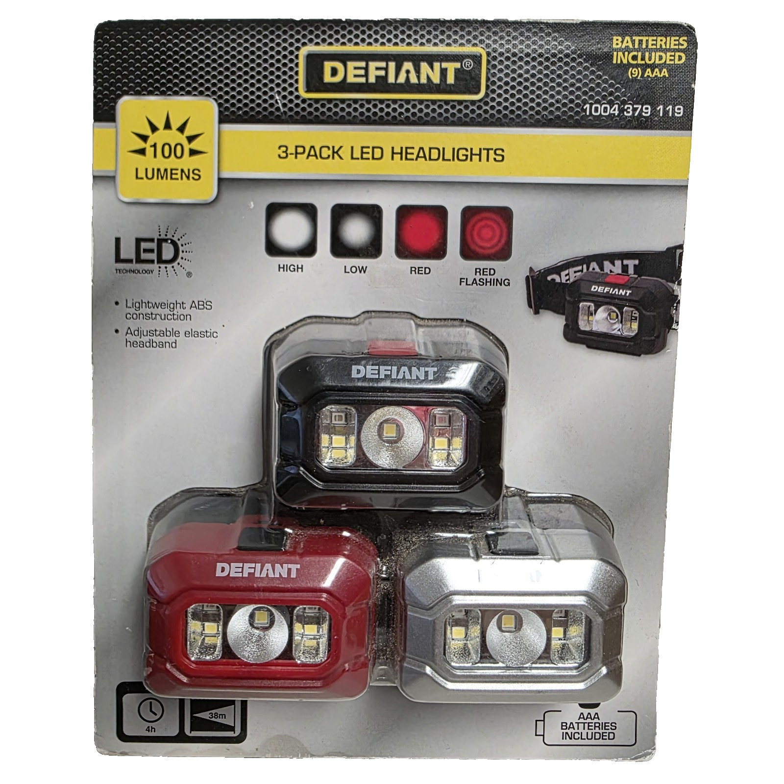 Defiant 3-Pack 100 Lumens LED Headlight Combo Model 1004 379 119, NEW Sealed!!!