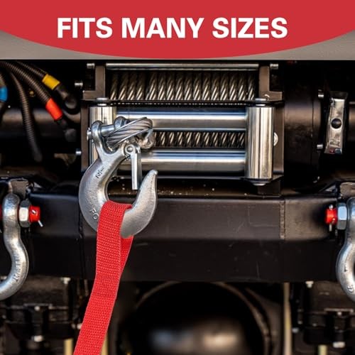 5 Piece Winch Hook Pull Straps 11'' Long Nylon Winch Strap 1 '' Wide Red